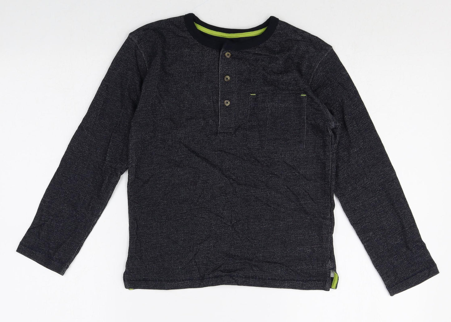 John Lewis Boys Black 100% Cotton Basic T-Shirt Size 9 Years Round Neck Button