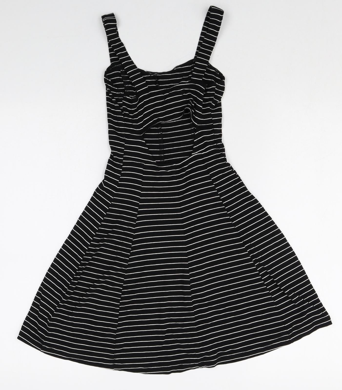 Cooperative Womens Black Striped Rayon A-Line Size 2XS Square Neck Pullover