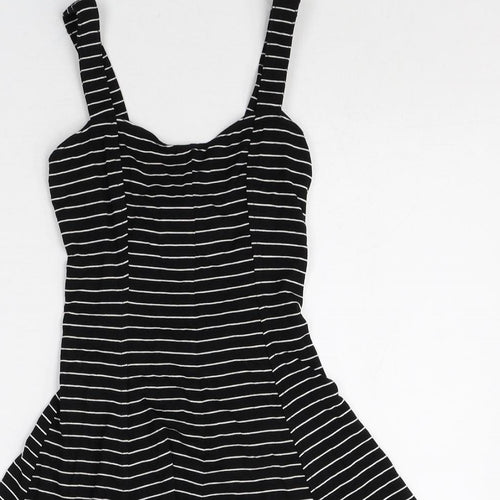 Cooperative Womens Black Striped Rayon A-Line Size 2XS Square Neck Pullover