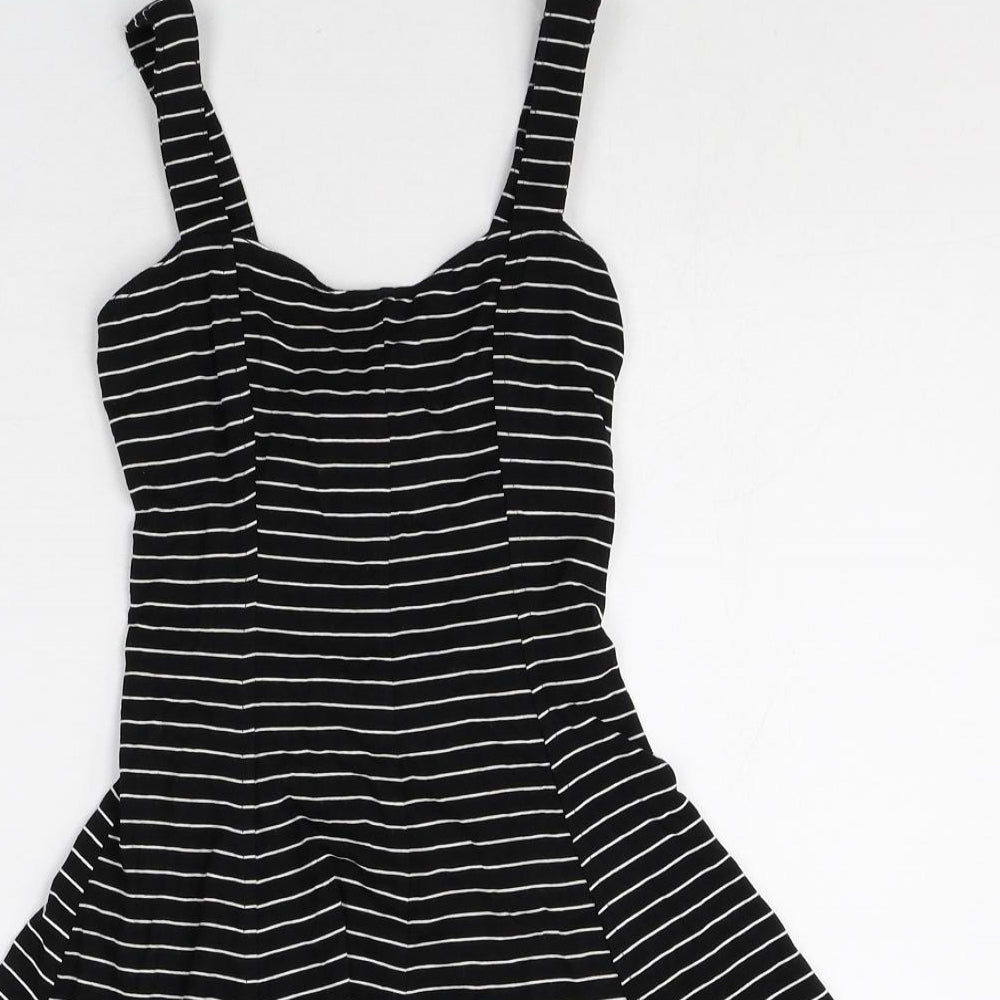 Cooperative Womens Black Striped Rayon A-Line Size 2XS Square Neck Pullover