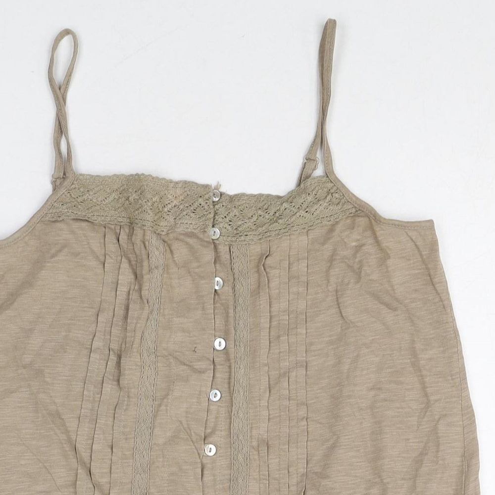 George Womens Beige 100% Cotton Basic Tank Size 12 Square Neck
