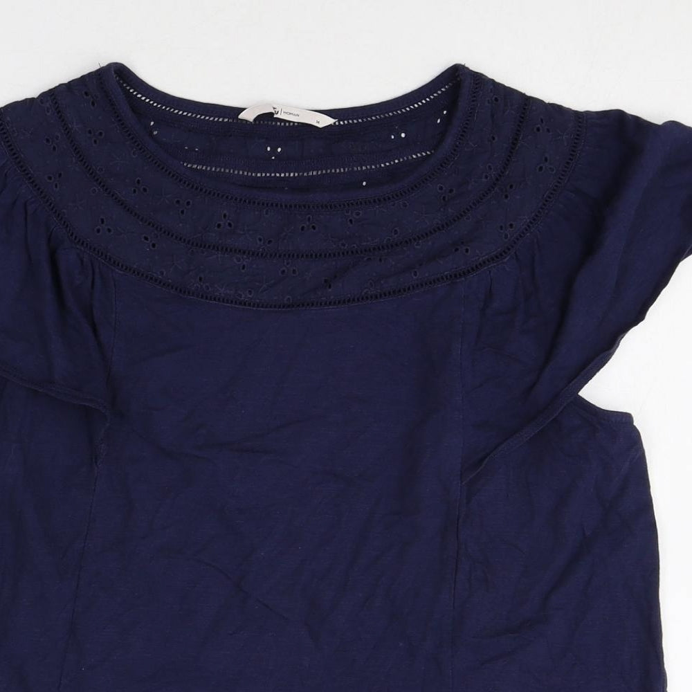 TU Womens Purple 100% Cotton Basic Blouse Size 14 Round Neck