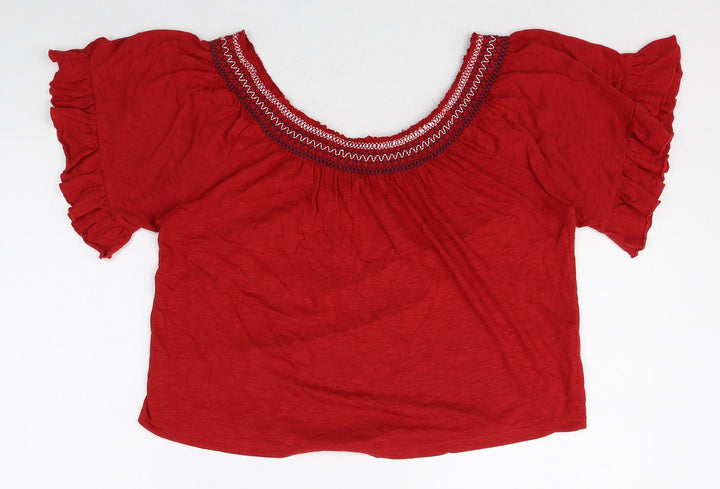 New Look Womens Red Cotton Basic T-Shirt Size 8 Round Neck