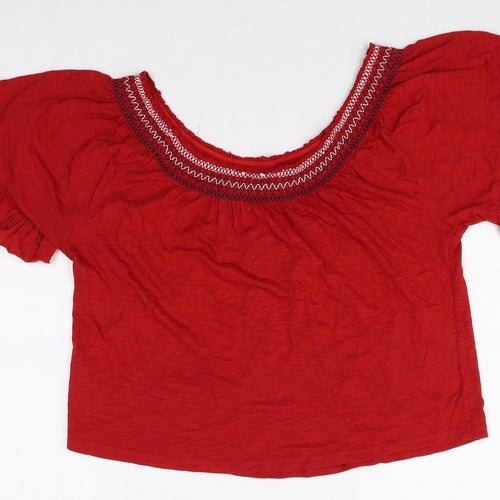 New Look Womens Red Cotton Basic T-Shirt Size 8 Round Neck