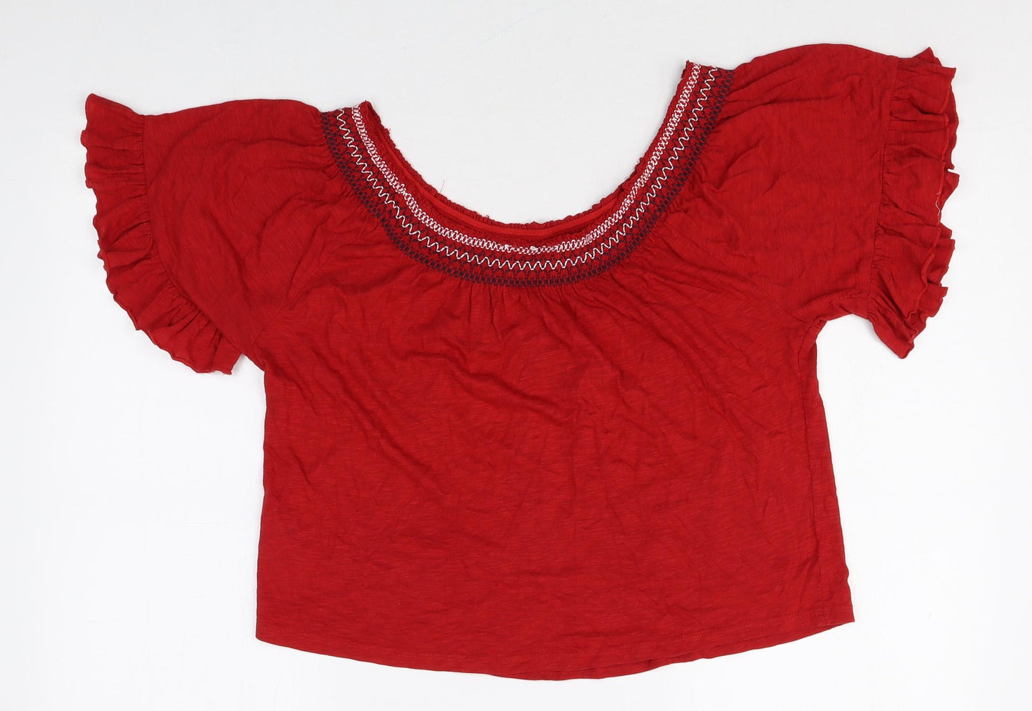 New Look Womens Red Cotton Basic T-Shirt Size 8 Round Neck