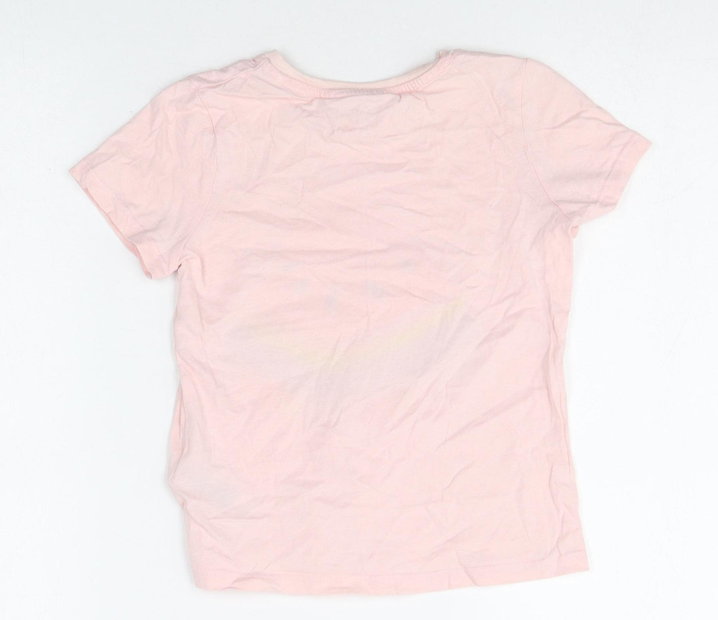 Marks and Spencer Girls Pink 100% Cotton Basic T-Shirt Size 6-7 Years Round Neck Pullover - Watermelon Rainbow