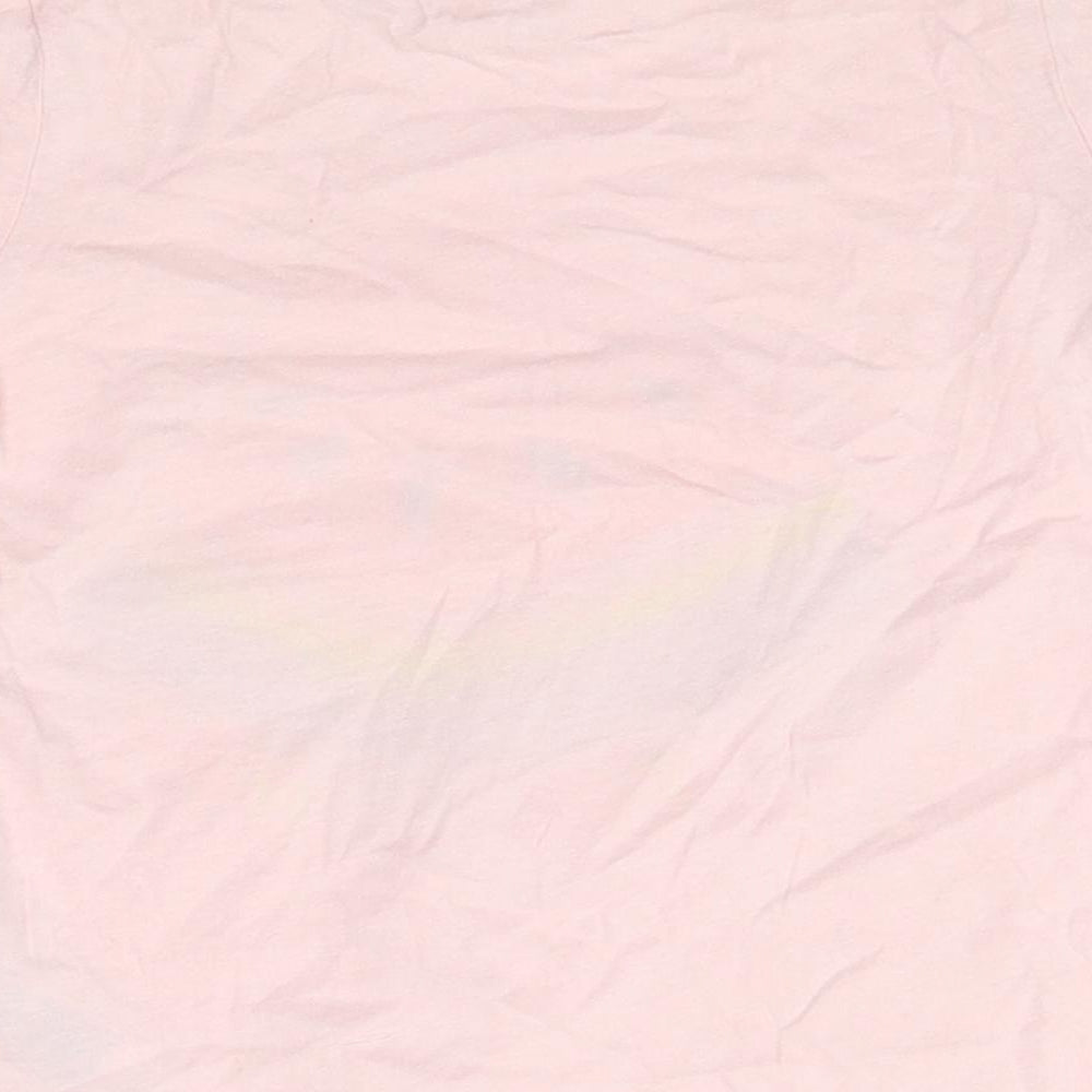 Marks and Spencer Girls Pink 100% Cotton Basic T-Shirt Size 6-7 Years Round Neck Pullover - Watermelon Rainbow