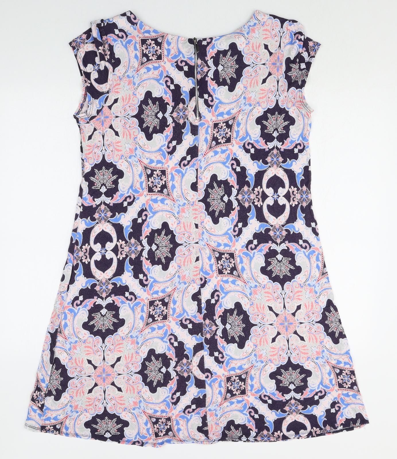 Wallis Womens Multicoloured Geometric Viscose A-Line Size 18 Round Neck Zip