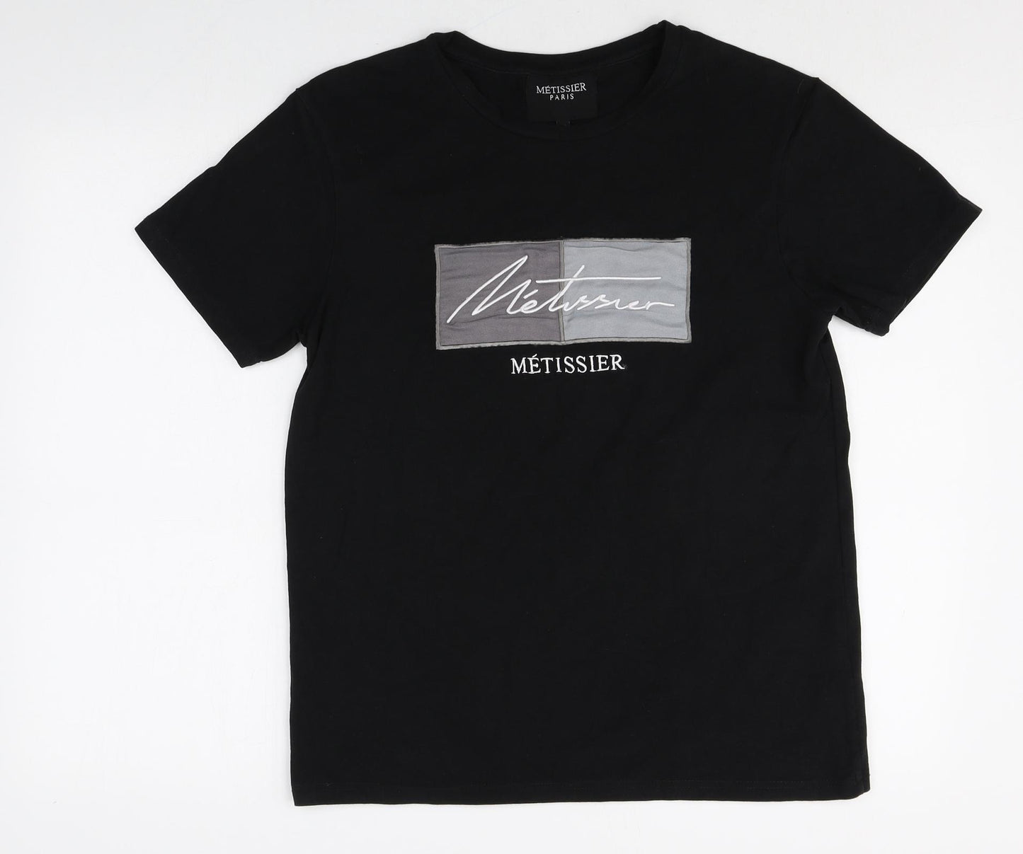 Metissier Mens Black Cotton T-Shirt Size M Round Neck