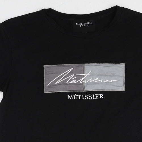 Metissier Mens Black Cotton T-Shirt Size M Round Neck