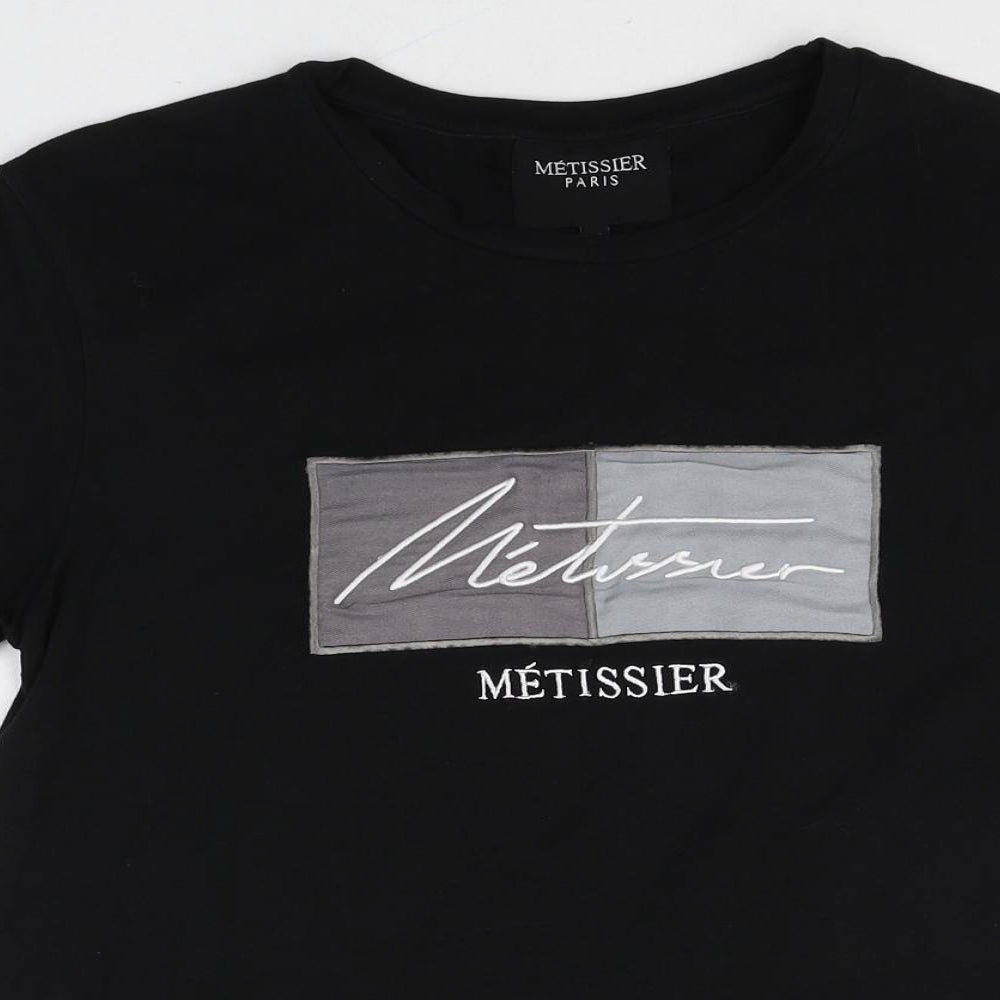 Metissier Mens Black Cotton T-Shirt Size M Round Neck