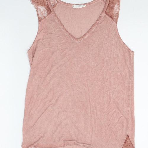 MNG Womens Pink Polyester Basic Tank Size S V-Neck