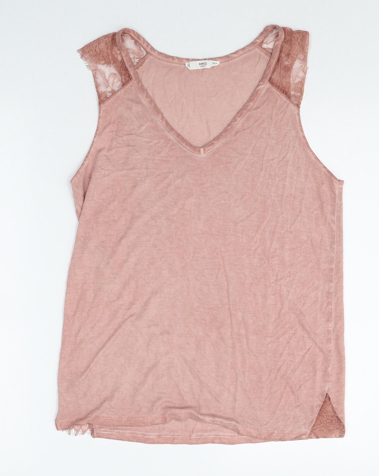 MNG Womens Pink Polyester Basic Tank Size S V-Neck