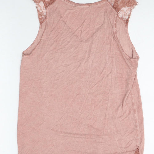 MNG Womens Pink Polyester Basic Tank Size S V-Neck