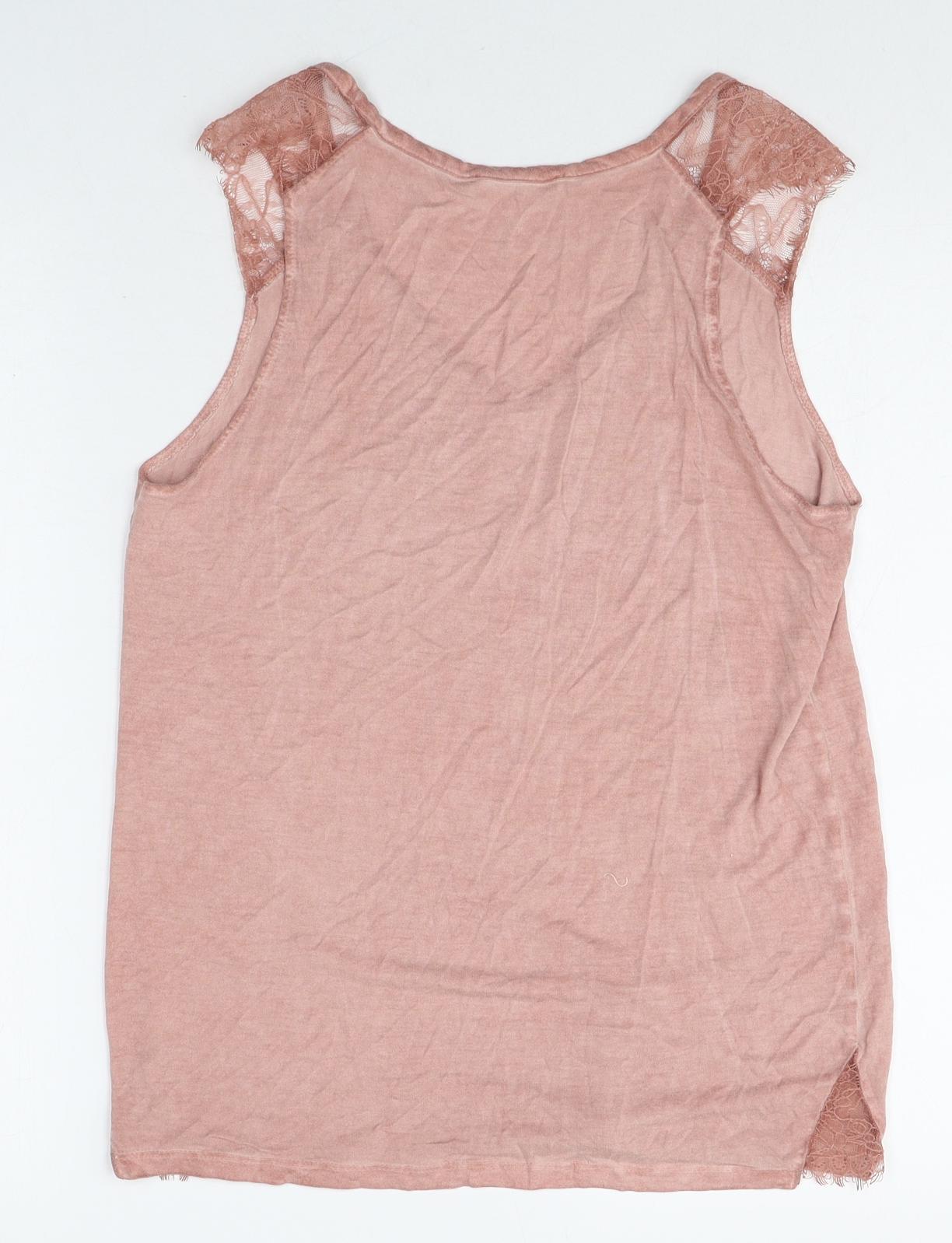 MNG Womens Pink Polyester Basic Tank Size S V-Neck