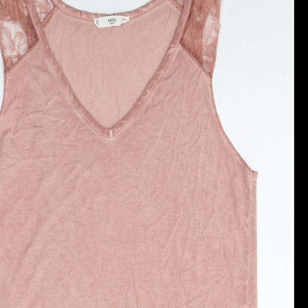 MNG Womens Pink Polyester Basic Tank Size S V-Neck