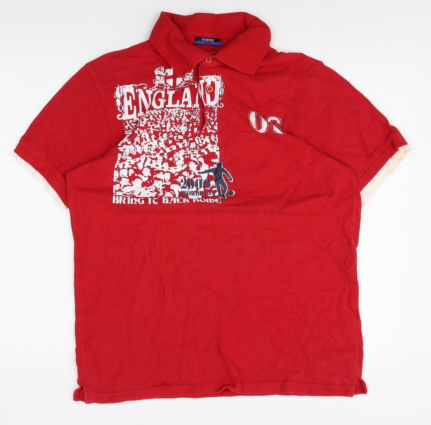 George Boys Red 100% Cotton Basic Polo Size 15-16 Years Collared Button - England