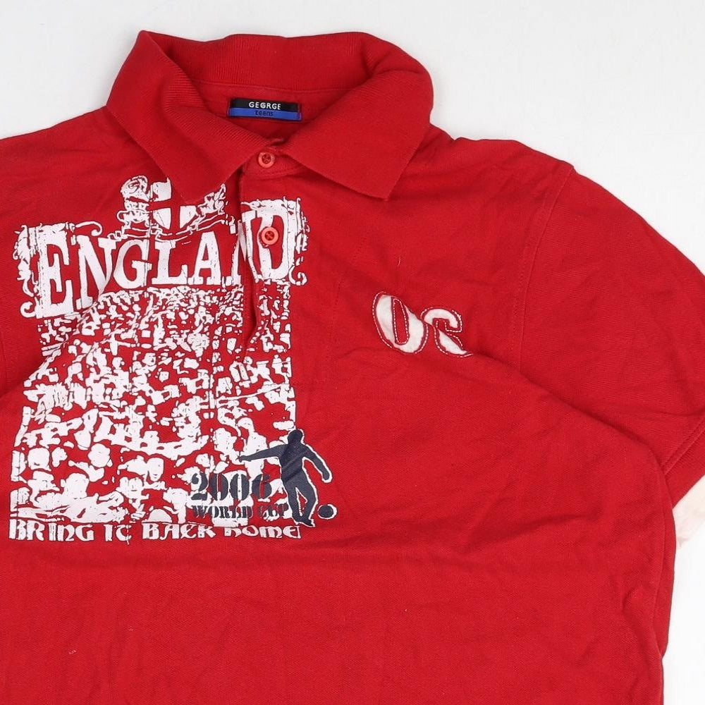 George Boys Red 100% Cotton Basic Polo Size 15-16 Years Collared Button - England