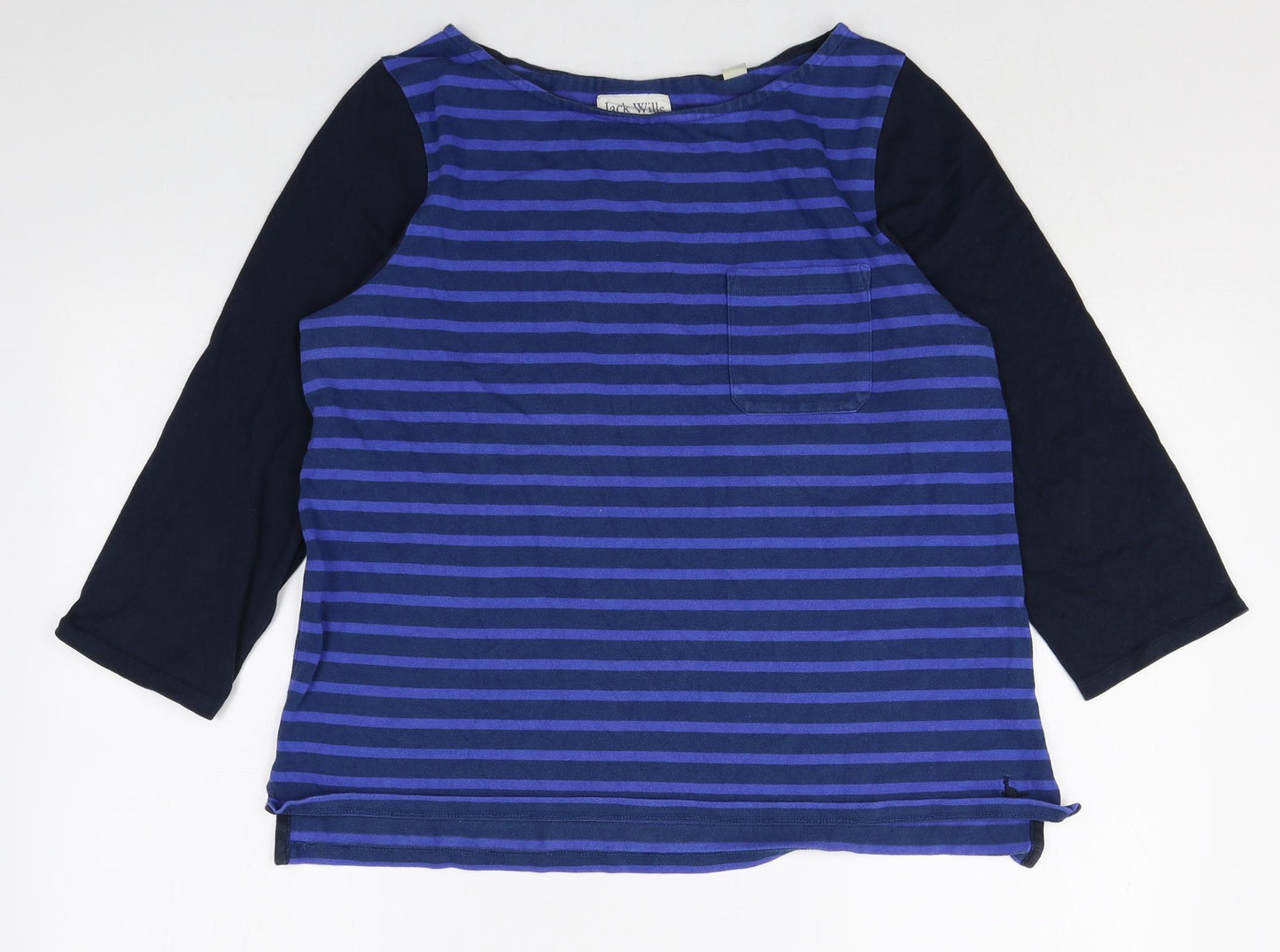 Jack Wills Womens Blue Striped 100% Cotton Basic Blouse Size 14 Boat Neck