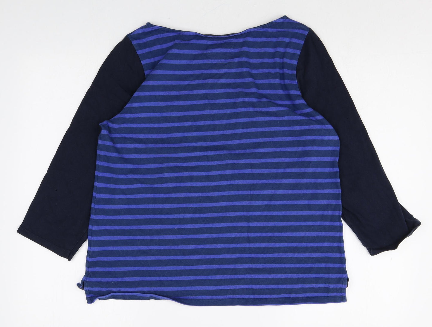 Jack Wills Womens Blue Striped 100% Cotton Basic Blouse Size 14 Boat Neck