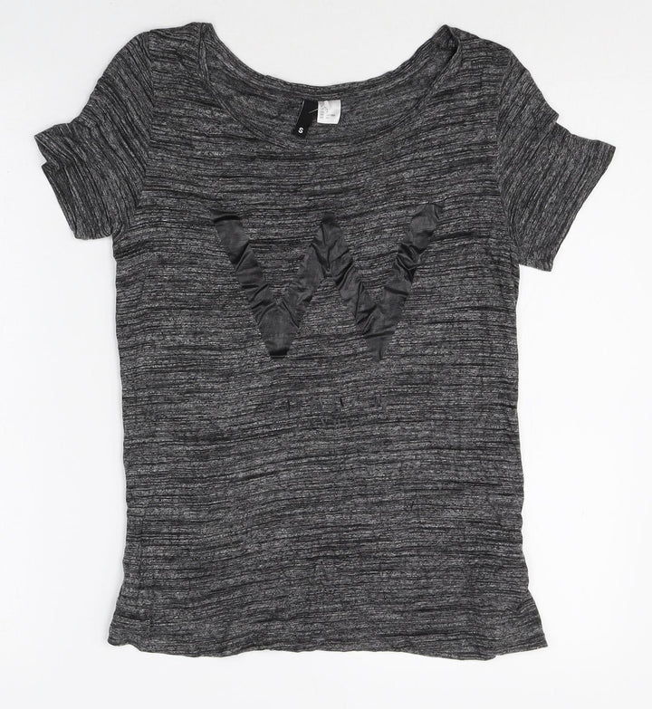 Divided Womens Grey Viscose Basic T-Shirt Size S Scoop Neck - W Initial