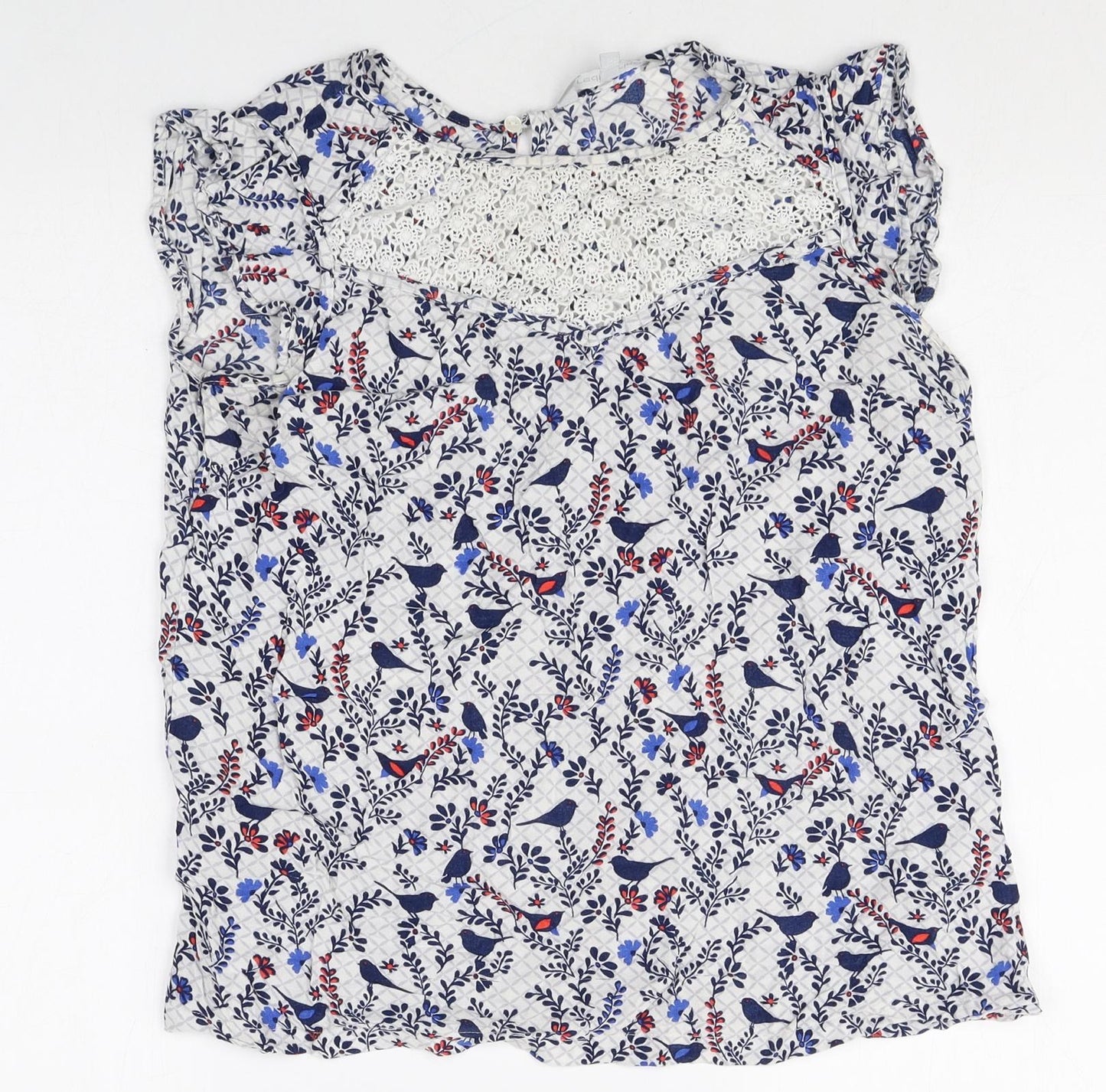 Red Herring Womens Multicoloured Floral Viscose Basic Blouse Size 12 Boat Neck - Bird Print