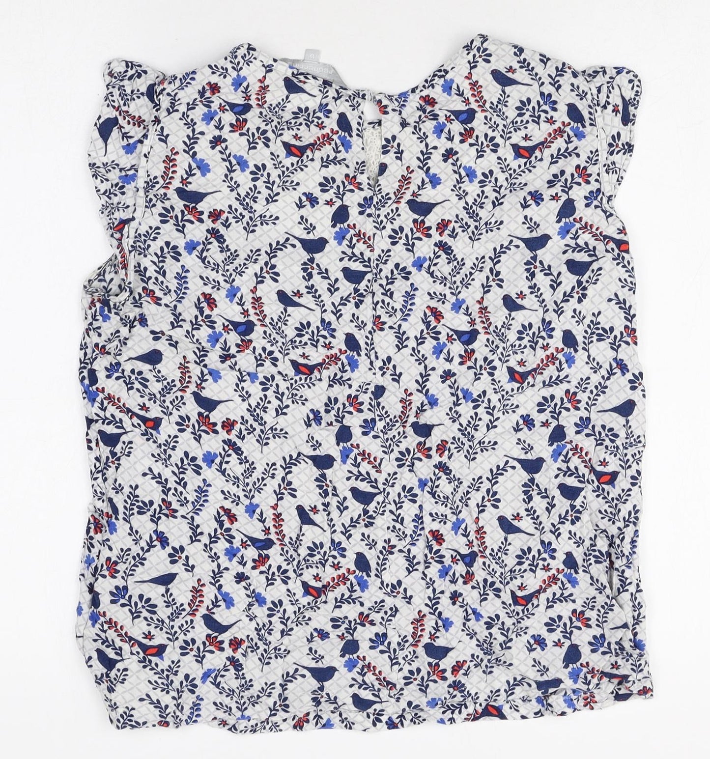 Red Herring Womens Multicoloured Floral Viscose Basic Blouse Size 12 Boat Neck - Bird Print