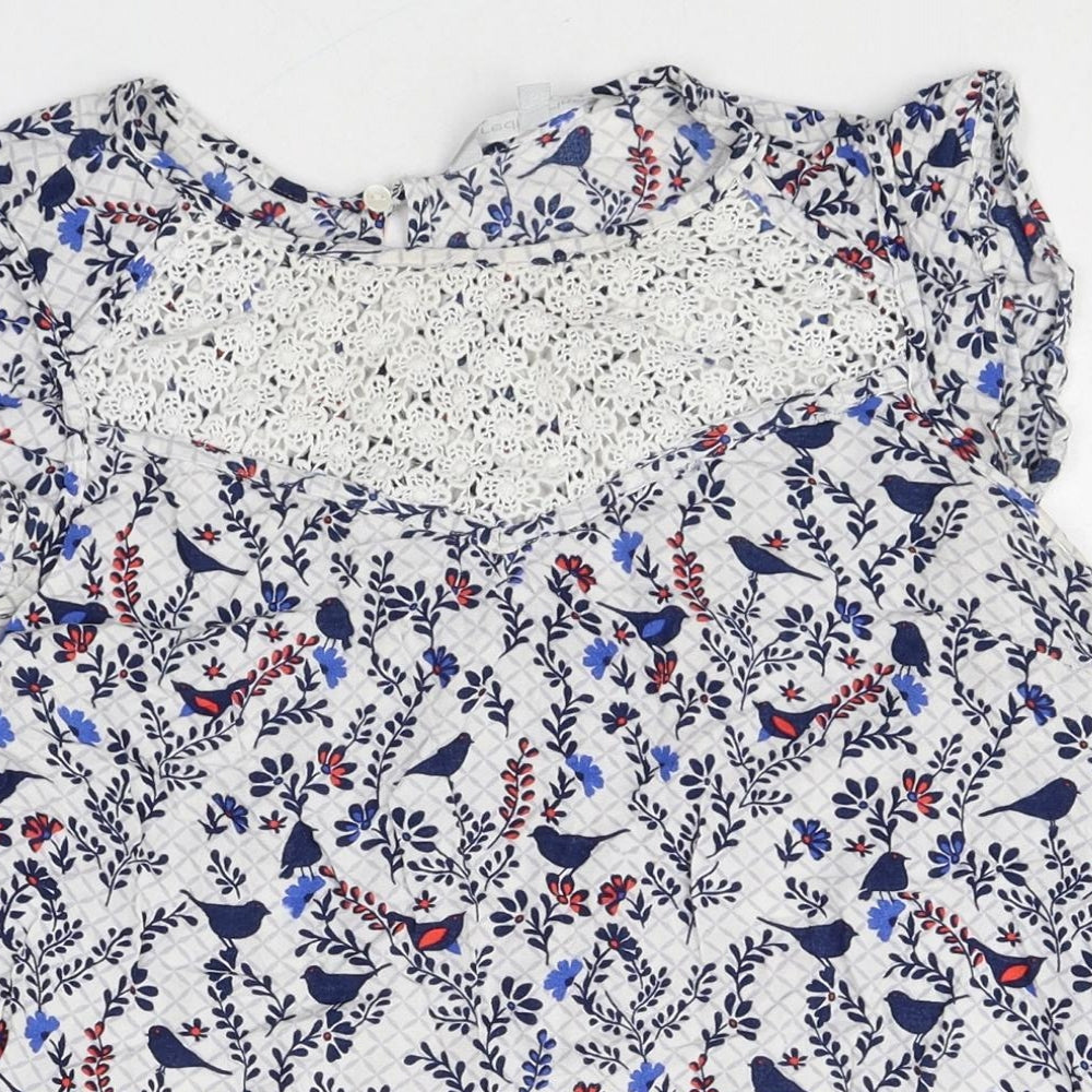 Red Herring Womens Multicoloured Floral Viscose Basic Blouse Size 12 Boat Neck - Bird Print