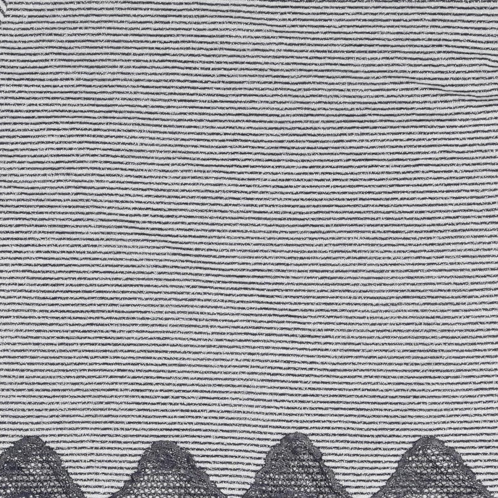 Per Una Womens Grey Striped Polyester Basic T-Shirt Size 22 Scoop Neck - Lace Trim