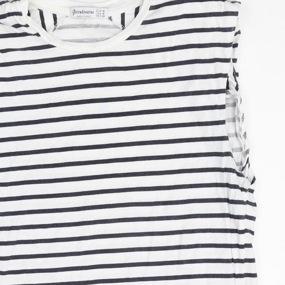 Stradivarius Womens Multicoloured Striped Cotton Basic T-Shirt Size M Round Neck