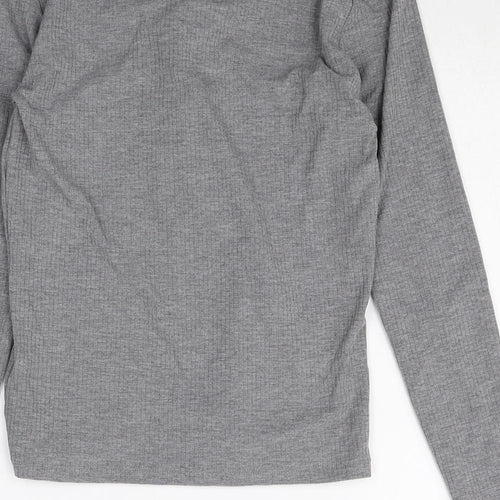 Miss Selfridge Womens Grey Polyacrylate Fibre Basic T-Shirt Size 10 V-Neck - Lace Up Front Detail
