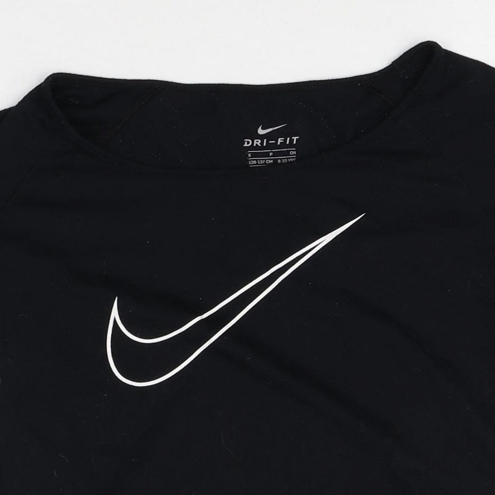 Nike Womens Black Polyester Basic T-Shirt Size S Boat Neck Pullover
