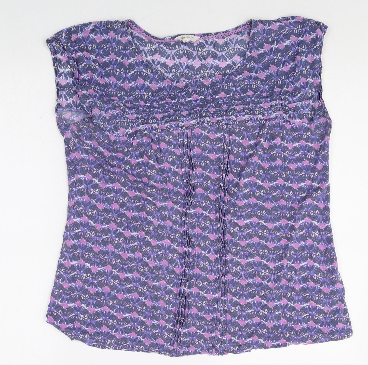 White Stuff Womens Purple Geometric Modal Basic Blouse Size 16 Round Neck
