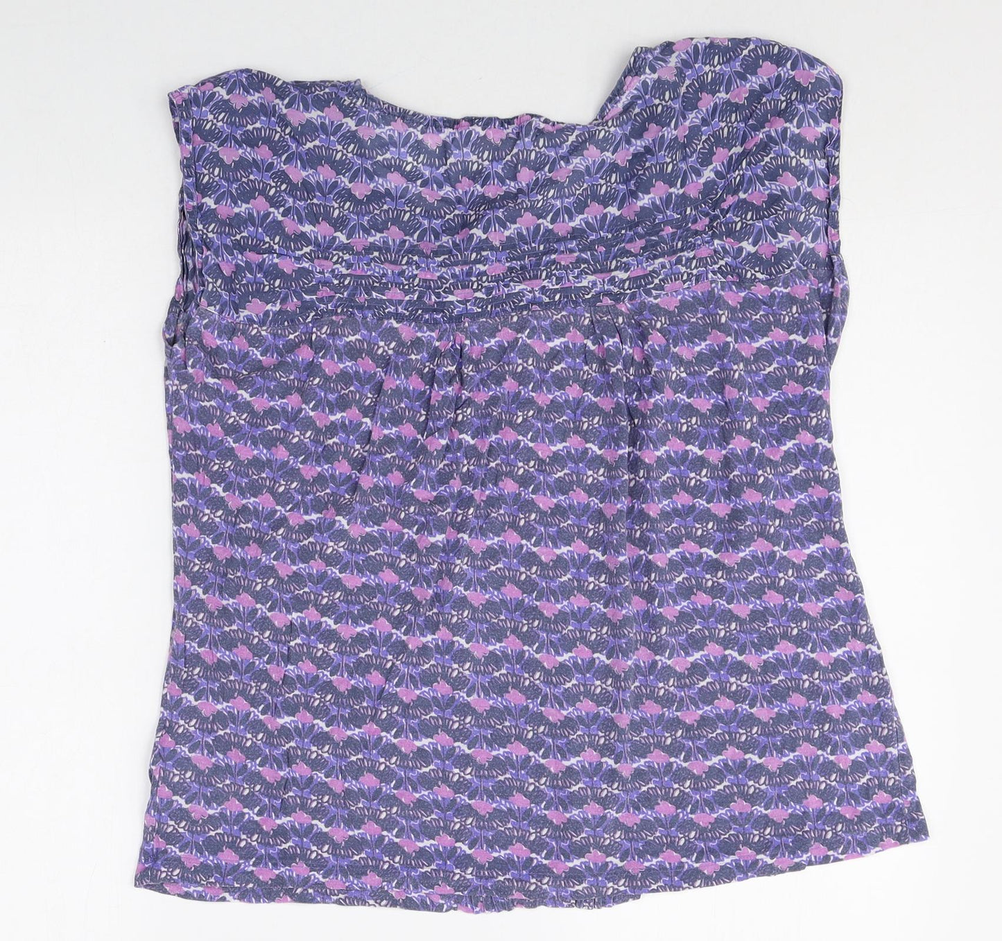 White Stuff Womens Purple Geometric Modal Basic Blouse Size 16 Round Neck