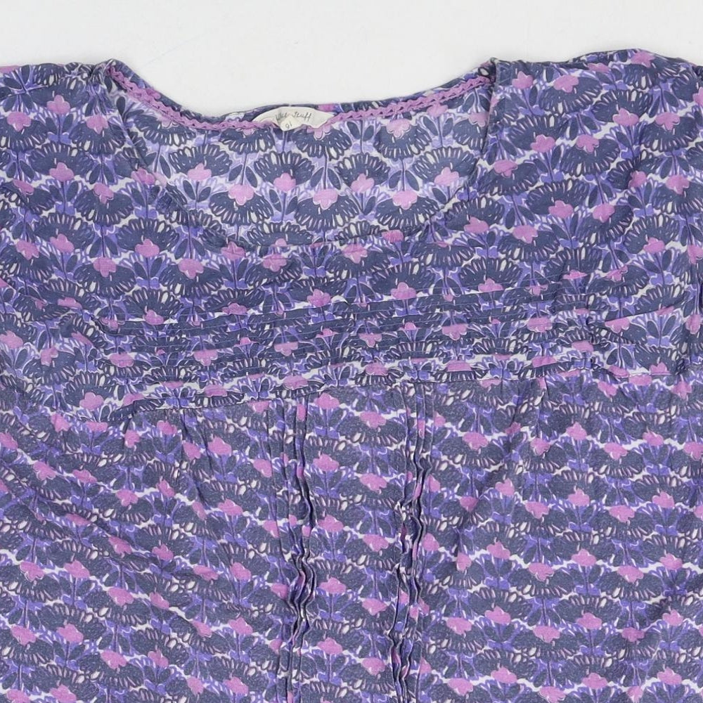 White Stuff Womens Purple Geometric Modal Basic Blouse Size 16 Round Neck