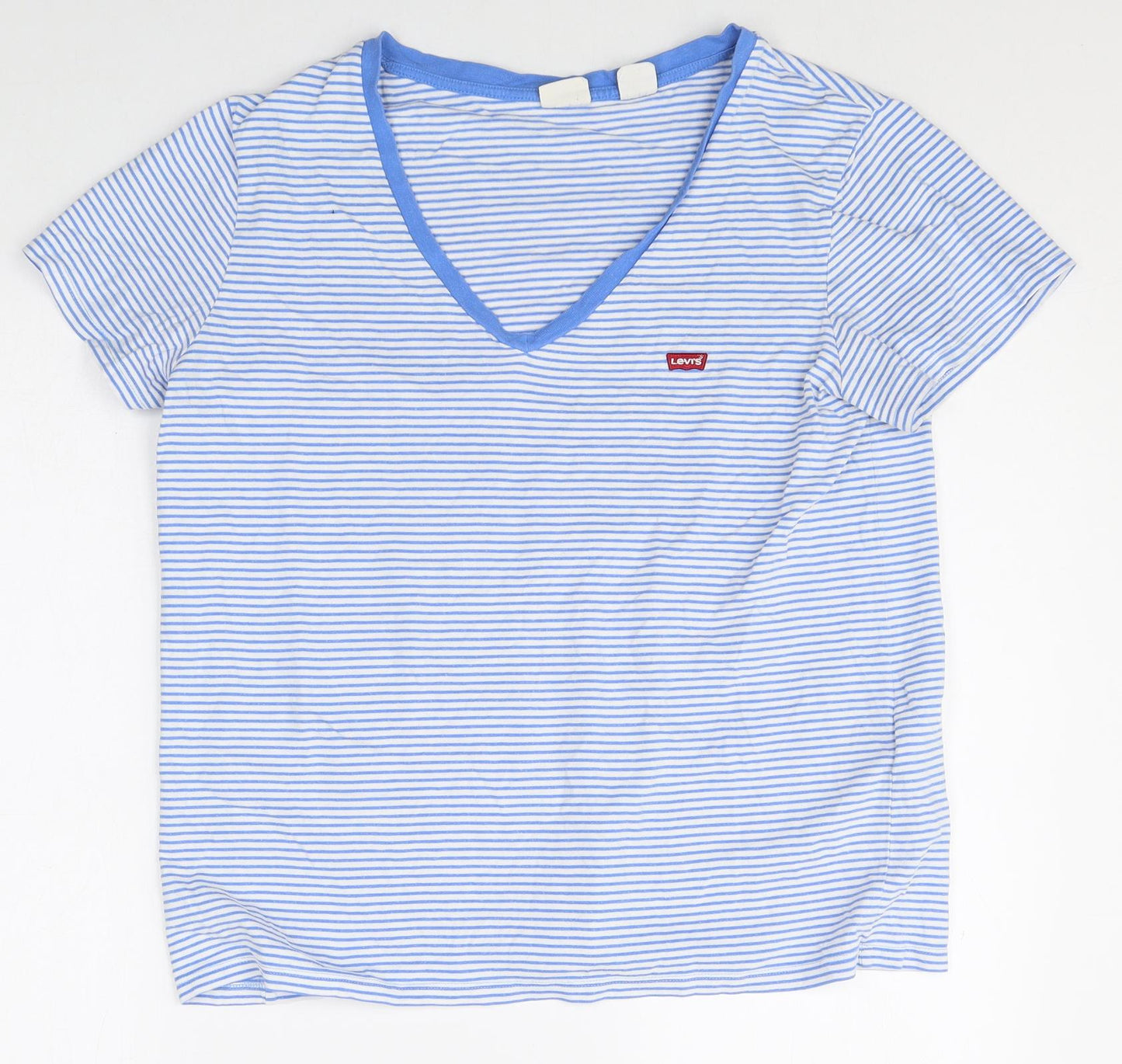 Signature by Levi Strauss & Co. Mens Blue Striped Cotton T-Shirt Size L V-Neck