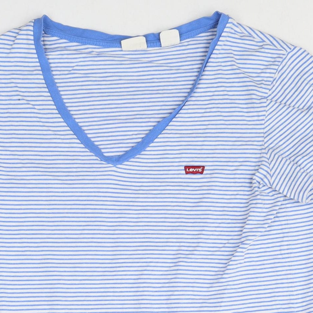 Signature by Levi Strauss & Co. Mens Blue Striped Cotton T-Shirt Size L V-Neck