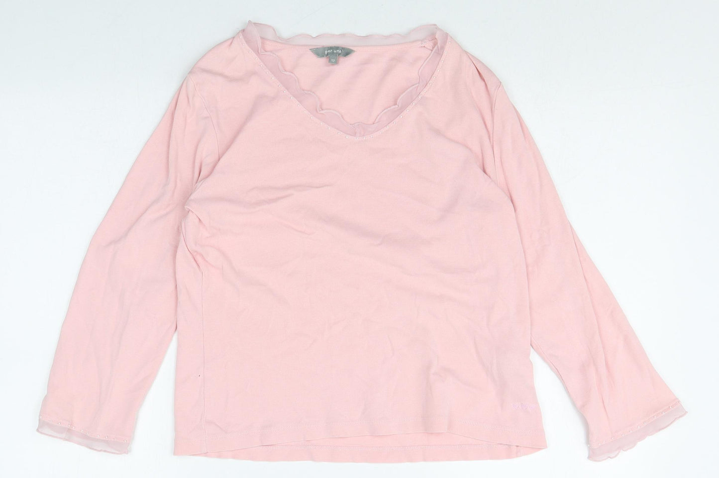 Per Una Womens Pink 100% Cotton Basic T-Shirt Size 12 V-Neck