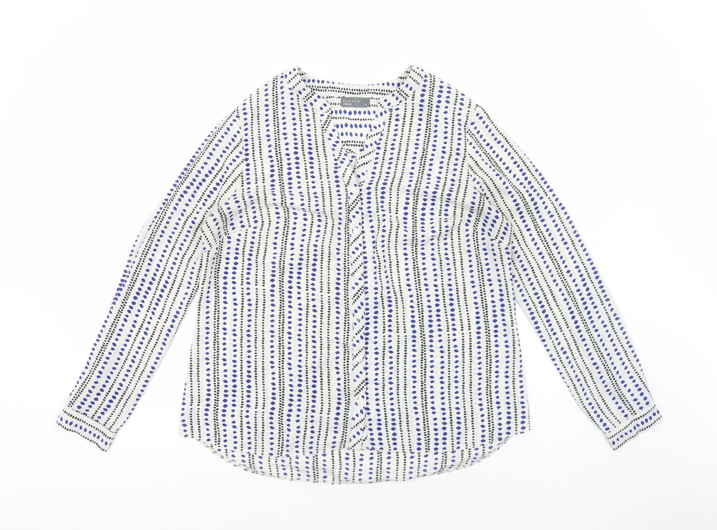 Papaya Womens White Geometric Polyester Basic Button-Up Size 14 V-Neck