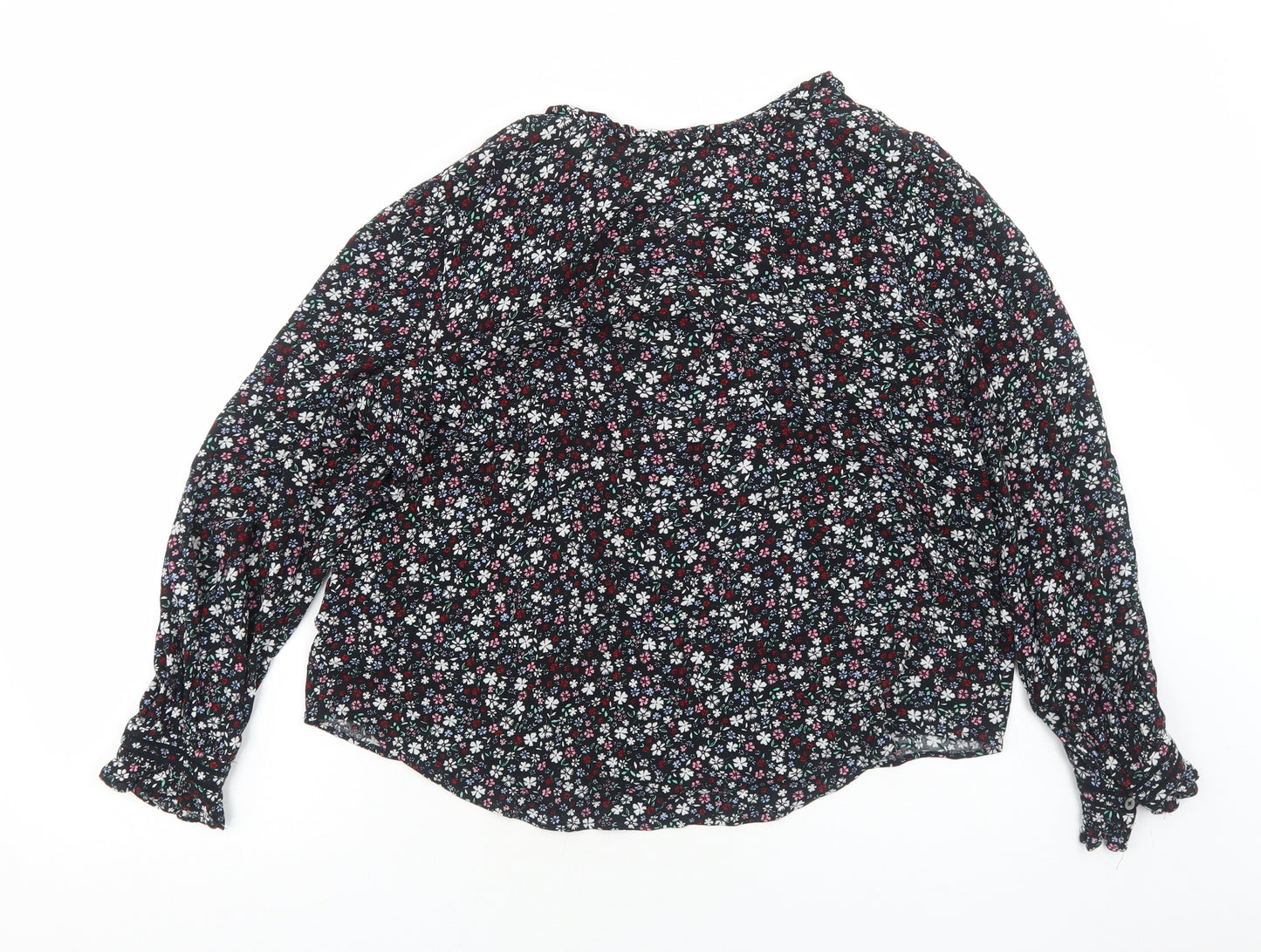 Marks and Spencer Womens Black Floral Viscose Basic Blouse Size 16 V-Neck