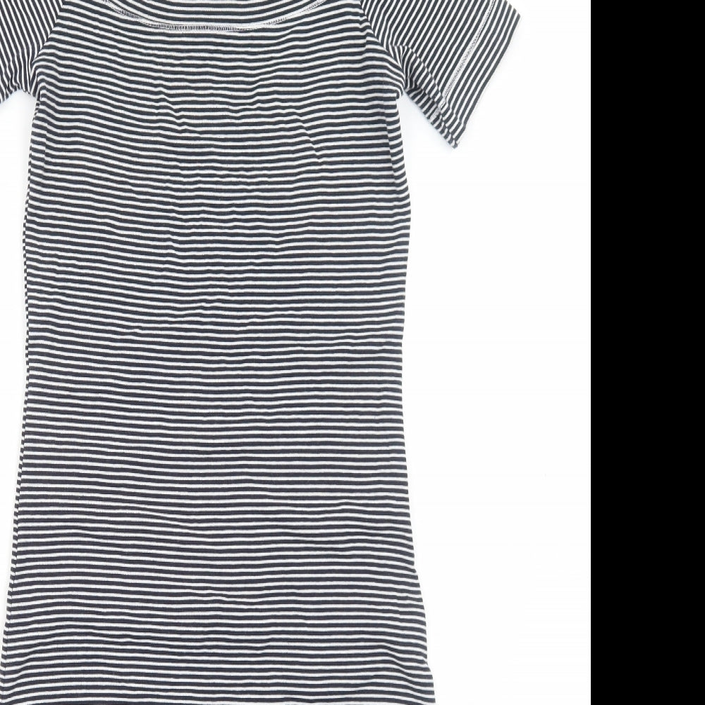 H&M Womens Black Striped Cotton Bodycon Size S Boat Neck Pullover