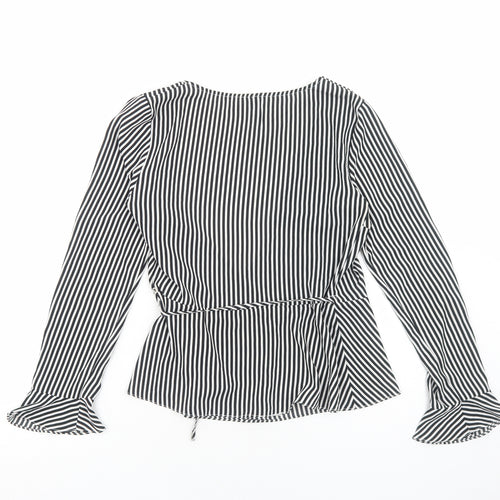 H&M Womens White Striped Polyester Wrap Blouse Size 12 V-Neck