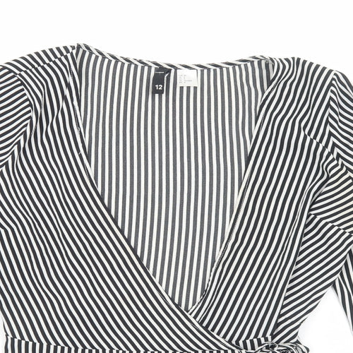 H&M Womens White Striped Polyester Wrap Blouse Size 12 V-Neck