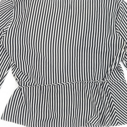 H&M Womens White Striped Polyester Wrap Blouse Size 12 V-Neck