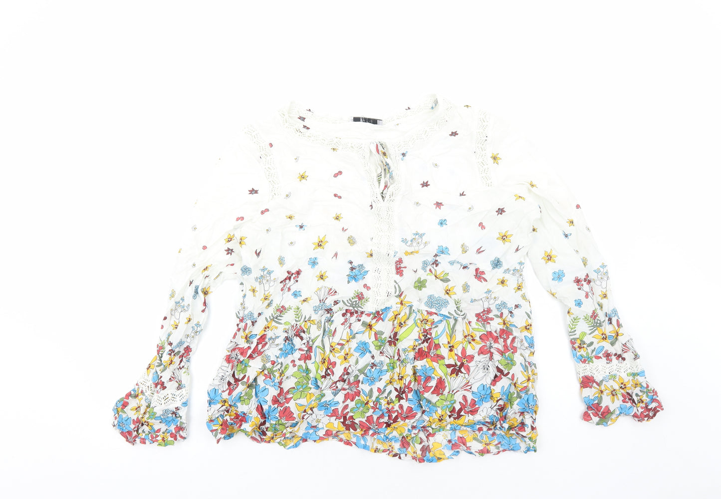 Marks and Spencer Womens White Floral Viscose Basic Blouse Size 16 Round Neck