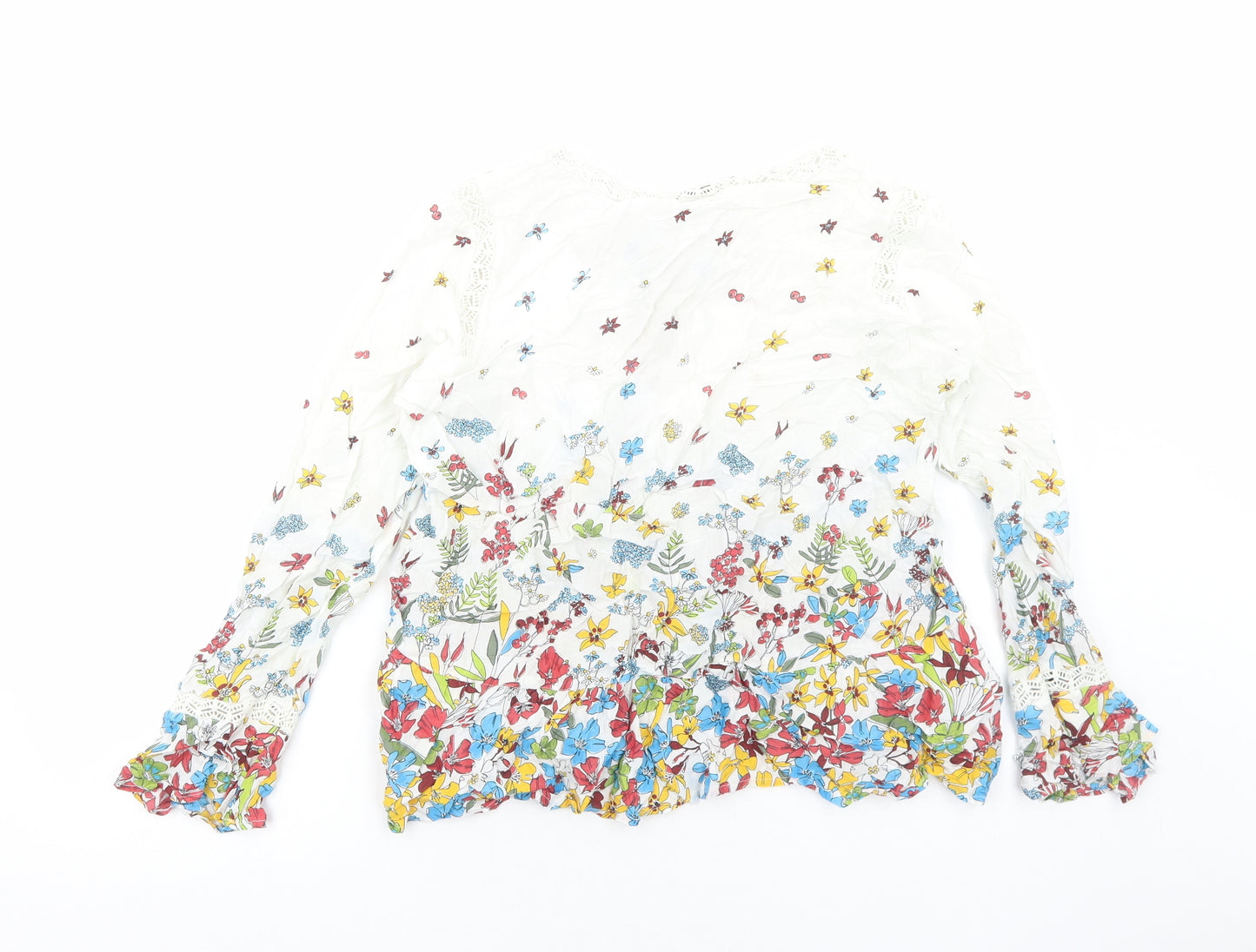 Marks and Spencer Womens White Floral Viscose Basic Blouse Size 16 Round Neck