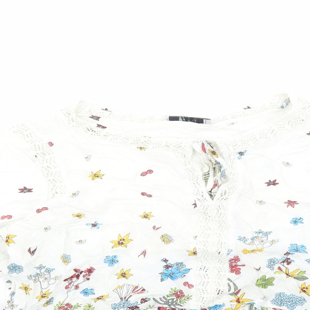Marks and Spencer Womens White Floral Viscose Basic Blouse Size 16 Round Neck