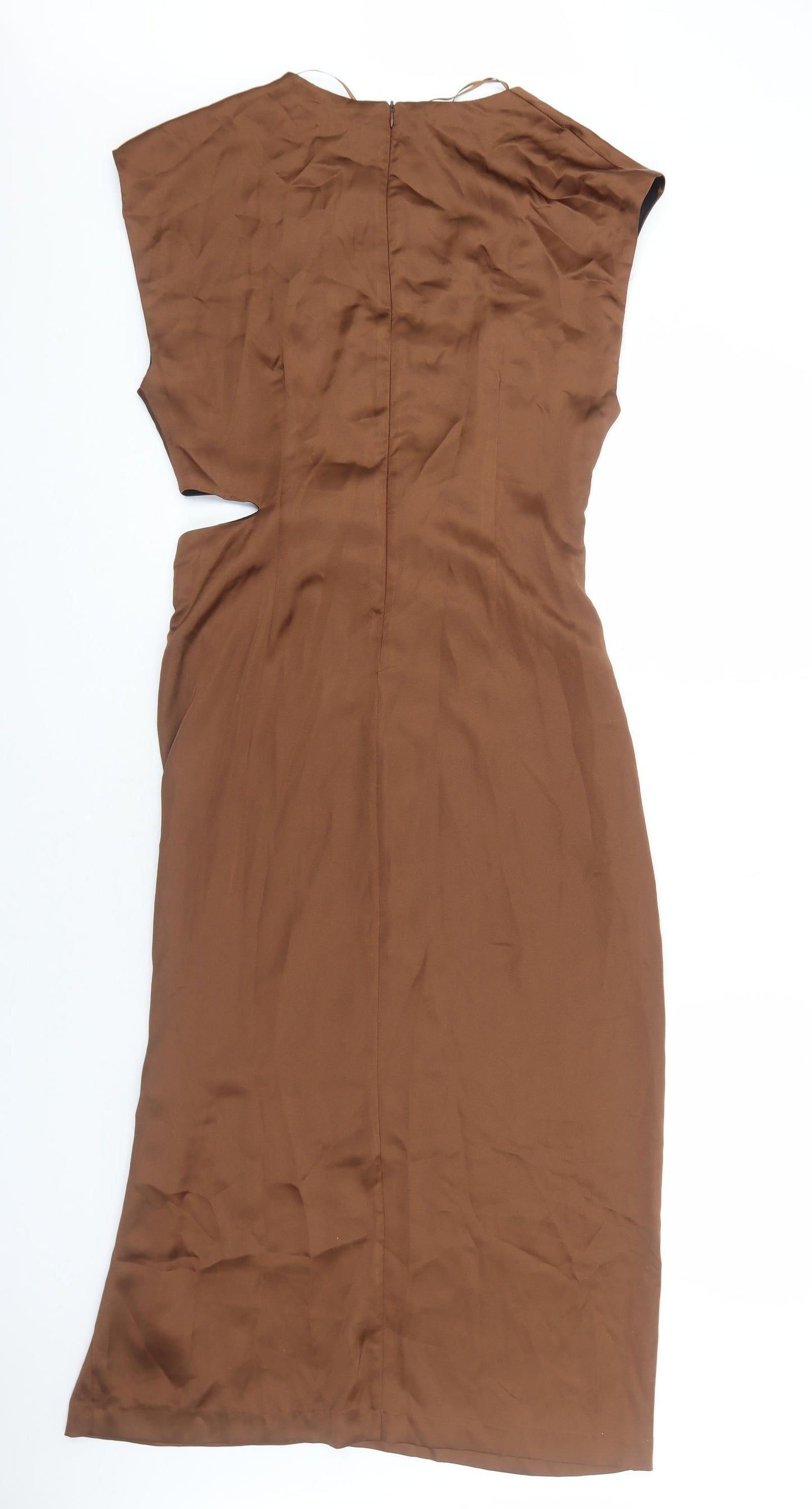 Zara Womens Brown Polyester A-Line Size L V-Neck Zip