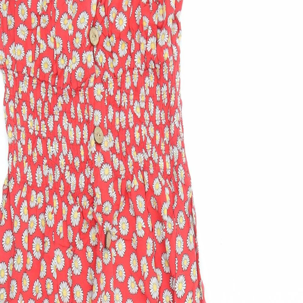 Leanna Mode Womens Red Geometric Viscose Fit & Flare Size M Scoop Neck Pullover