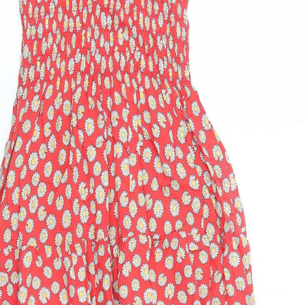Leanna Mode Womens Red Geometric Viscose Fit & Flare Size M Scoop Neck Pullover